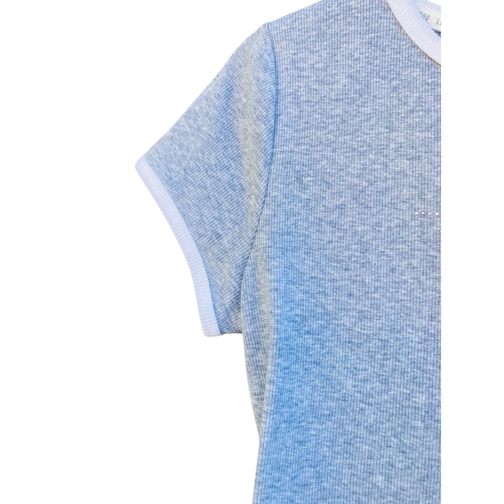 Limited Too Girls Libra Ringer Tee Size L Blue Ribbed Rhinestone Y2K Baby Tee - Picture 4 of 6